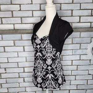 Joei & I Short Sleeve Chic Black and White Women's Blouse Size Large